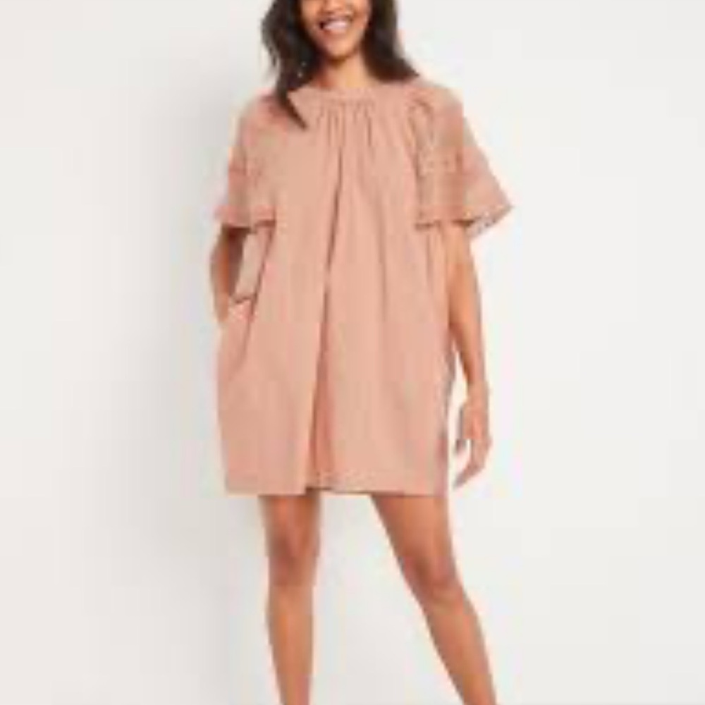 Old Navy Blush Mini Dress with Ruffle Sleeves